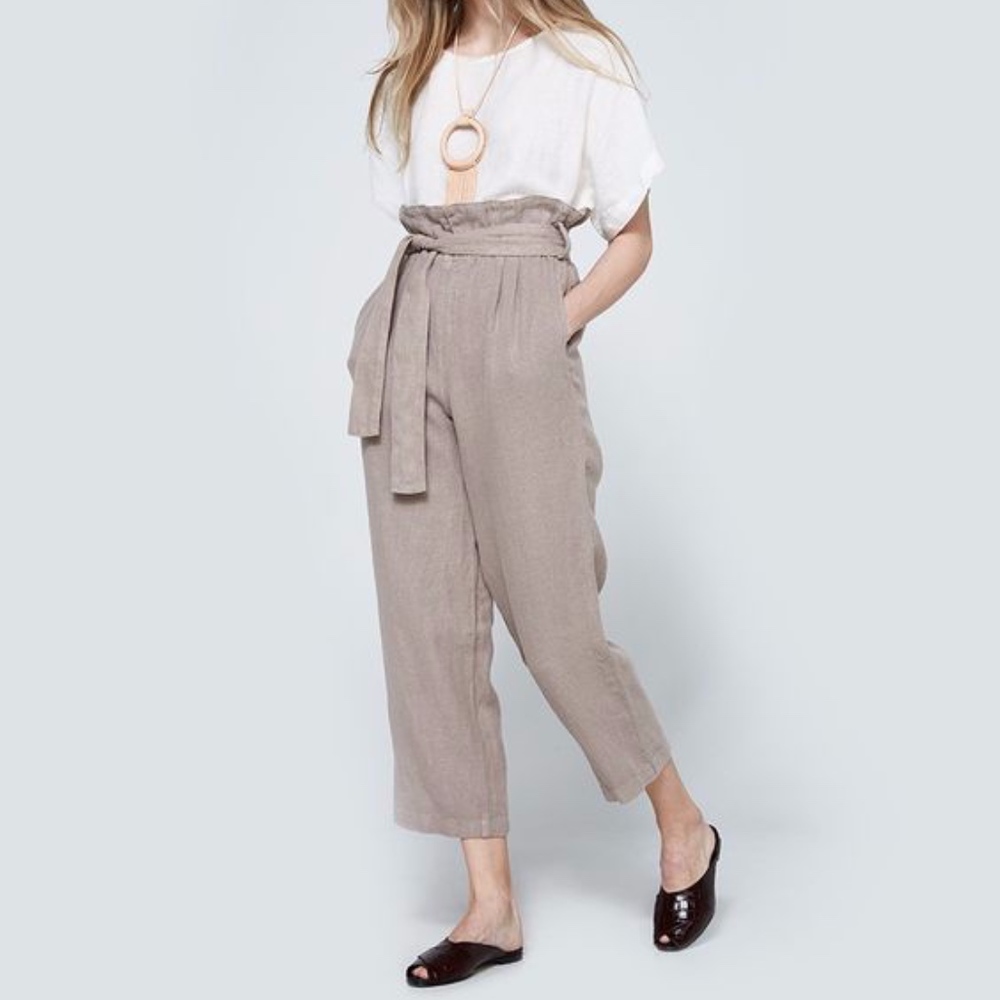 SOLD Black Crane burlap linen pants - oatmeal